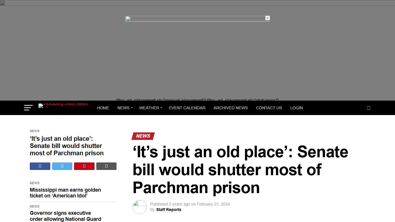 ‘It’s just an old place’: Senate bill would shutter most of Parchman prison - Vicksburg Daily News