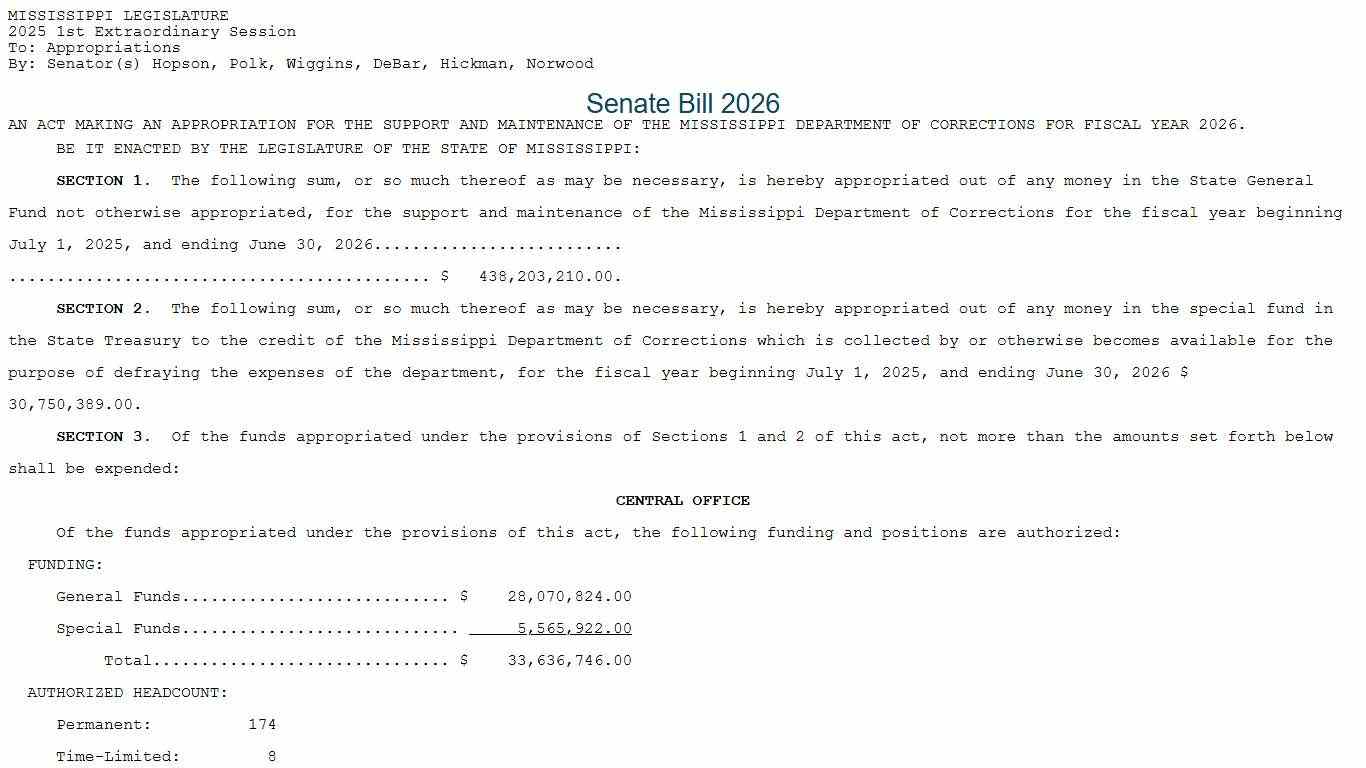 SB2026 (As Introduced) - 2025 1st Extraordinary Session